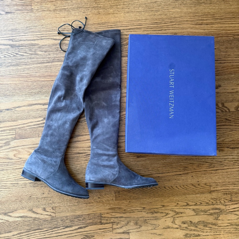 Stuart Weitzman Gray Over-the-Knee Suede Lowland Boots